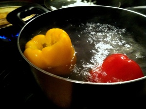 Boil peppers for approximately 3 minutes